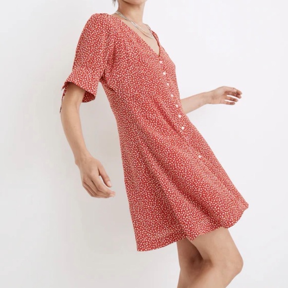 Madewell Dresses & Skirts - MADEWELL RED SILK BUTTON FRONT MINI DRESS